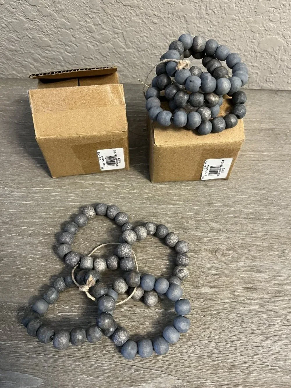 8 Pottery Barn Charcoal Wood Beaded Napkin Rings